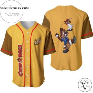 Chipmunks Chip ân’ Dale All Over Print Baseball Jersey – Gold Brown